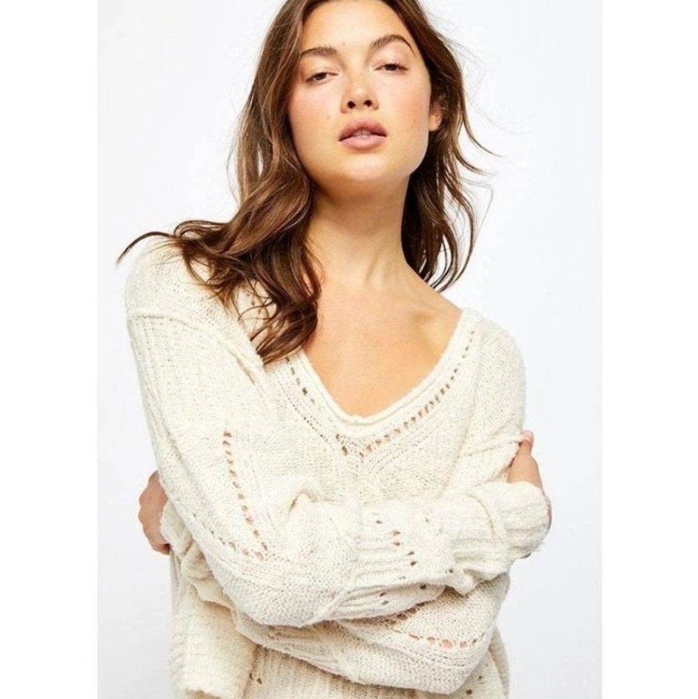Free People Seashell Distressed Oversized Cropped Sweater